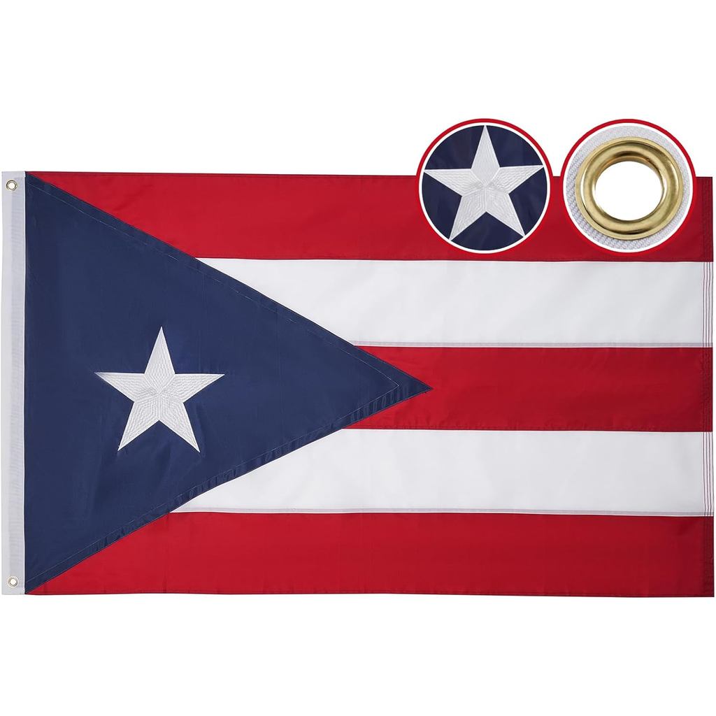 Puerto Rico Flag 3x5 ฟุตสําหรับด้านนอก,ปักดาว Puerto Rican ธง 2 ทองเหลือง Grommets, ทนทานโพลีเอสเตอร