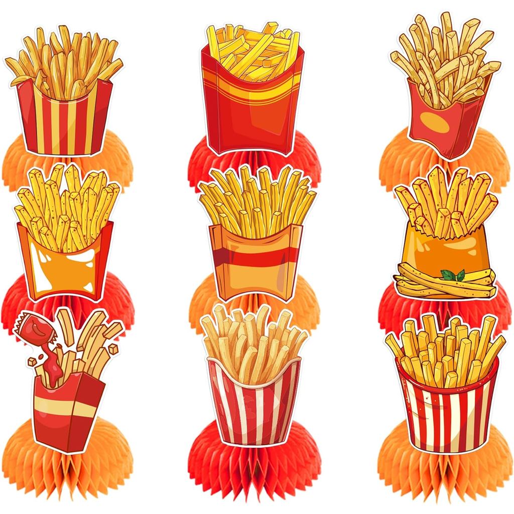 9 ชิ้น French Fries ตกแต่งตารางรังผึ้ง Centerpiece, French Fries Centerpieces ตาราง Topper สําหรับ F