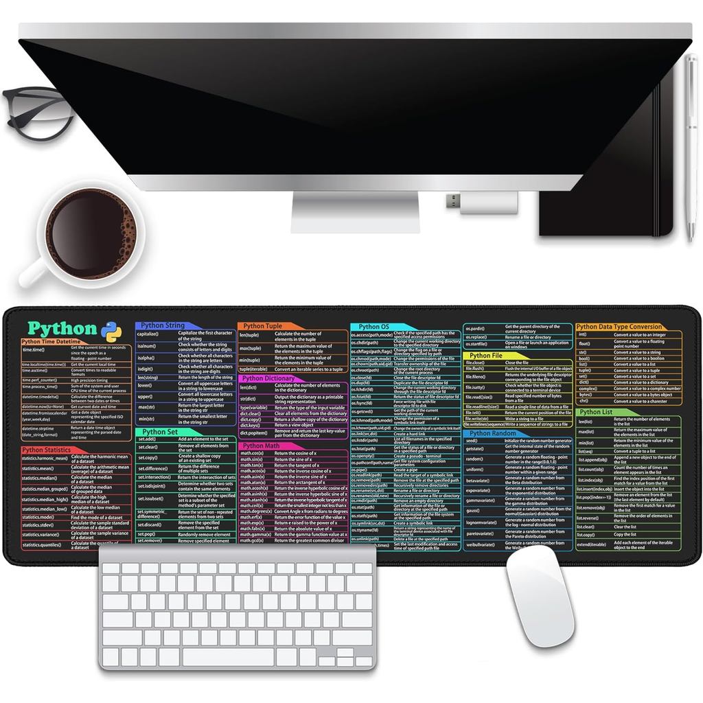 Python Commands ปุ่มลัดแผ่นรองเมาส์,XL Cheat แผ่น Mousepad สําหรับ PC Office คีย์บอร์ดแผ่นรองเม้าส์ล