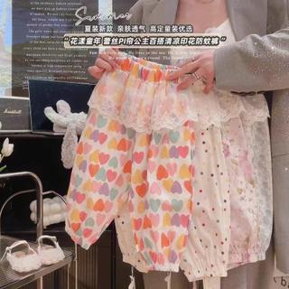TT04  กางเกงกันยุงเด็กผู้หญิงซัมเมอร์ใหม่ ลายดอกไม้ลูกไม้หวาน หัวใจสีสันสดใส ผ้าบางเบาป้องกันยุง ใส่สบายทั้งวัน