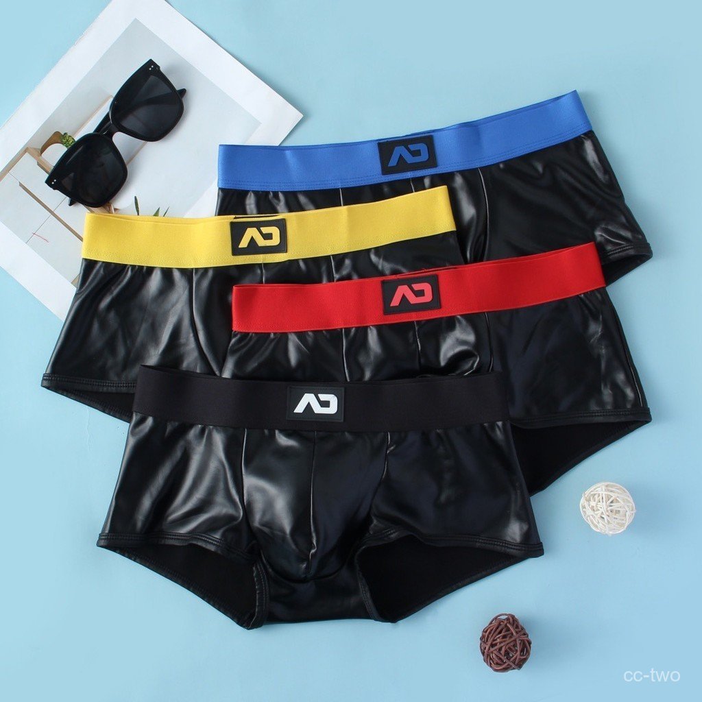 มาใหม่ล่าสุด กางเกงในชาย ทรงboxer ผ้าหนังเทียม PU กางเกงในเซ็กซี่สำหลับผู้ชาย