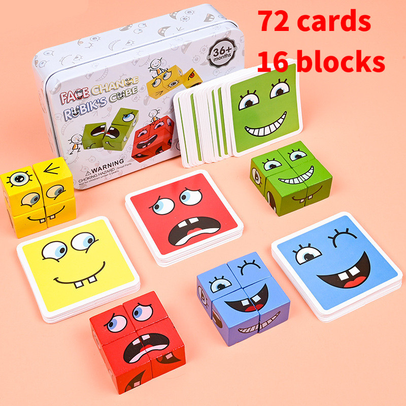 Cube Face เปลี่ยนบล็อกตัวต่อเกมกระดาน Expression ปริศนาไม้บล็อกของเล่นเพื่อการศึกษาสําหรับของขวัญเด็