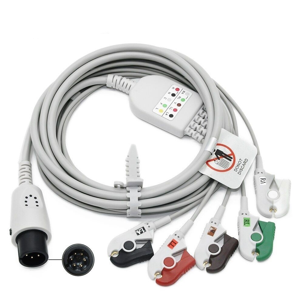 Mediana 6 Pin One Piece 5 Lead Clip ECG Cable