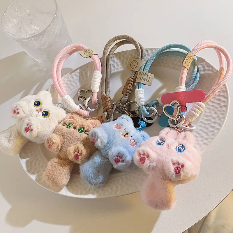 Internet Celebrity Ins Cartoon White Plush Cat Tail Phone Case Doll Pendant Carrying Strap Girl Hear