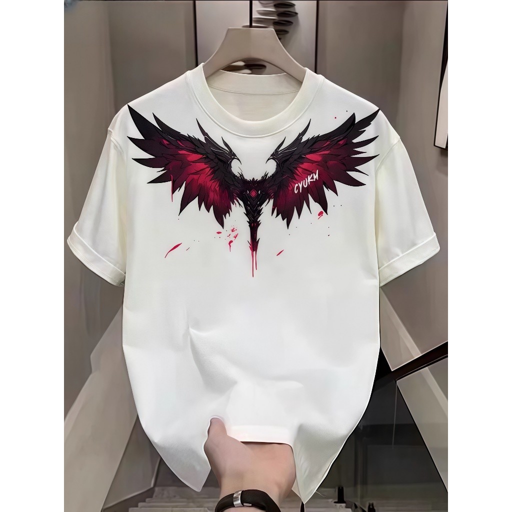 COD (จัดส่งภายใน 24 ชั่วโมง)เสื้อยืด Eagle Wing สีดําและสีขาว - Burlon White Winged Bird ตกแต่ง Wing