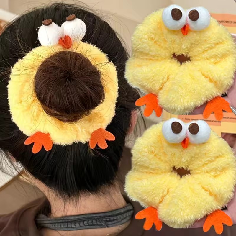 ยางยืดสำหรับผมแบบตุ๊กตาการ์ตูนลูกไก่ - ยืดหยุ่นสูง - เหมาะสำหรับผมหางม้าสูงและทรงผมอื่นๆ