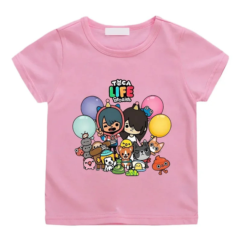 เสื้อยืดลายการ์ตูนสำหรับเด็กหญิง/เด็กชาย เกม Toca Boca และ Gacha Life World เสื้อแขนสั้นใส่สบาย ใช้ง