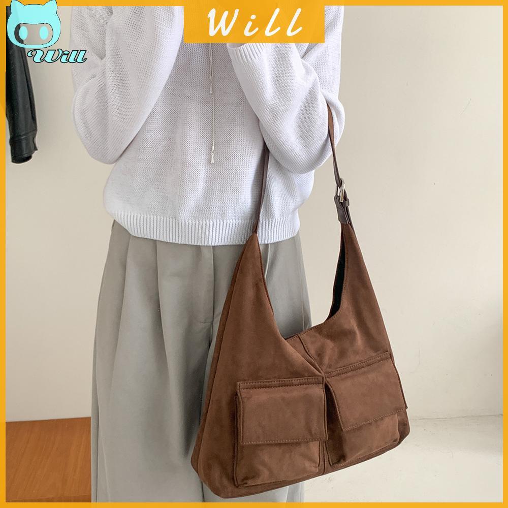 🚚พร้อมส่งจากไทย🚚กระเป๋าสะพายข้างสังเคราะห์คล้ายหนังแกะ สไตล์Slouchy เหมาะสำหรับการทำงานและเดินทาง (สีกาแฟ)