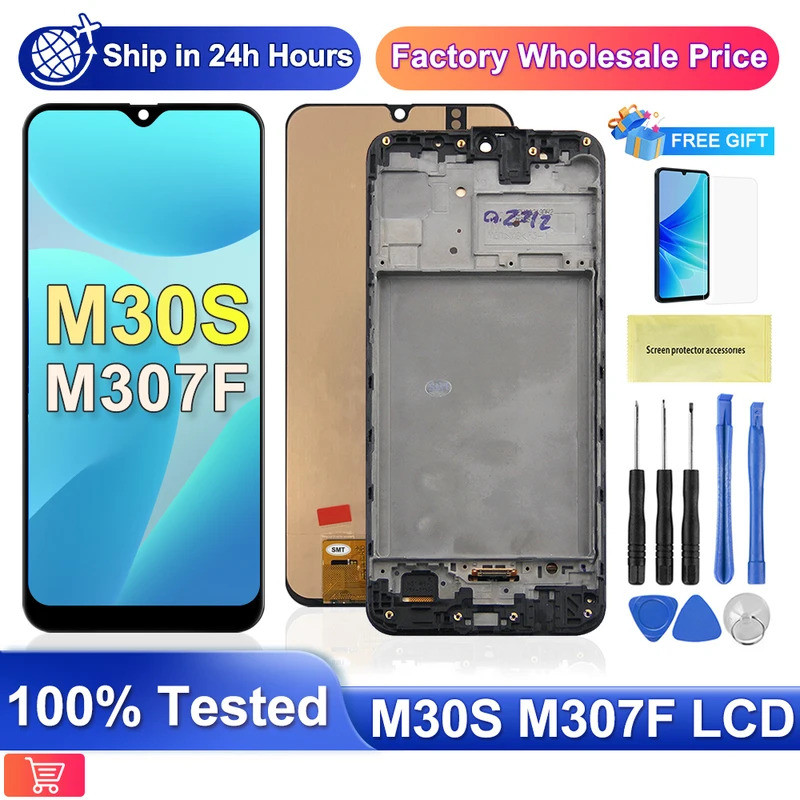 AMOLED สําหรับ Samsung M30S M307F SM-M307F เปลี่ยน M30s 2019 จอแสดงผล LCD หน้าจอสัมผัสพร้อมกรอบ Digi