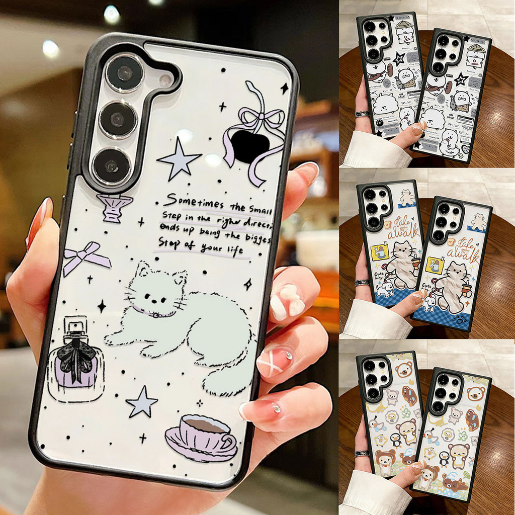 INS แมวการ์ตูน เคส For Samsung A57 A17 A16 A06 A07 A05 A55 A36 A54 A15 A34 A56 A35 A37 S26 อะคริลิกฝ้า เคสโทรศัพท์