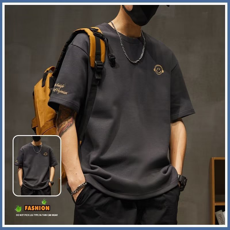 Smiley Heavy เสื้อยืดแขนสั้นผู้ชาย 2026 Loose Plus Fat Plus Size Casual Fat ครึ่งแขน20260319NS202603