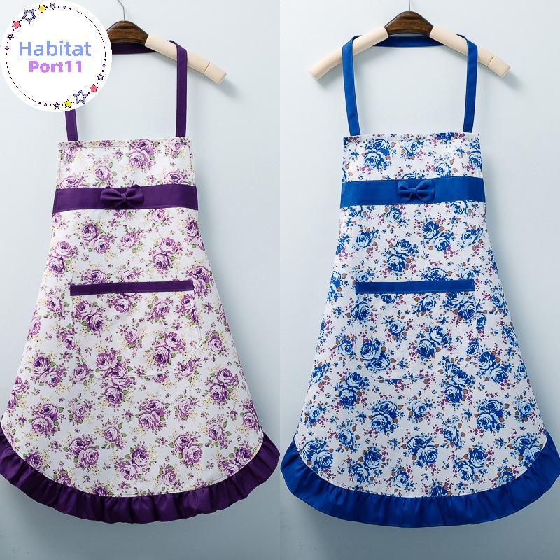 HabitatPort ผ้าฝ้ายผ้าใบดอกไม้สําหรับผู้หญิงห้องครัว Oilproof ผ้ากันเปื้อน Poets และปรับเข็มขัดเอวกันน้ําแขนกุด Bib ผ้ากันเปื้อน th