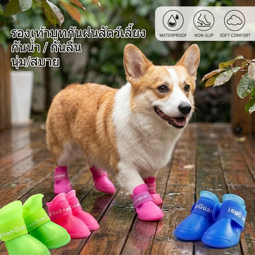 รองเท้าสุนัข รองเท้าบู้ท กันฝน สำหรับสัตว์เลี้ยง สุนัข 4 ชิ้น pet rain boots รองเท้ากันฝนสุนัขสำหรับสัตว์เลี้ยงกลางแจ้ง