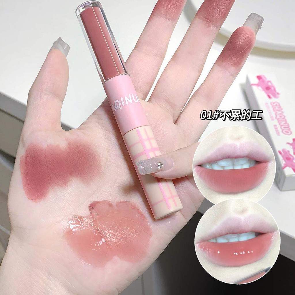 Shaquinuo Double-Ended Velvet Matte Lip Glaze Shiny One Side Matte One Side Watermelon Lip Gloss สํา