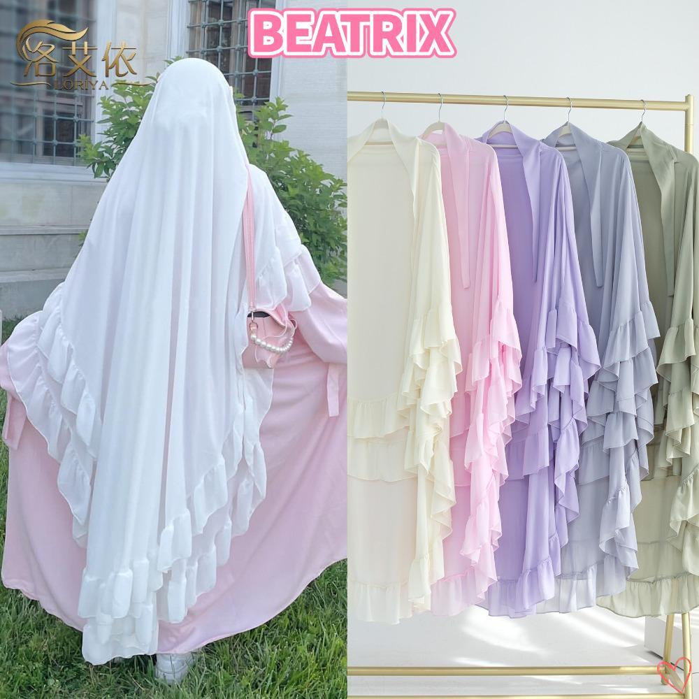 บีทริกซ์‌ Ramadan Khimar Abaya,ยาวชีฟองสีทึบมุสลิมAbaya,คลาสสิกชิ้นเดียวHeadscarfชุดสวดมนต์ดูไบSaudiเสื้อคลุมสีดํา