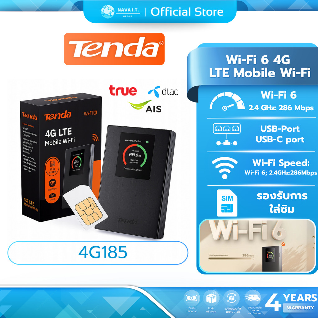(มีส่งด่วน) TENDA (4G185 V4.0) 4G LTE Pocket Mobile Wi-Fi Router พอกเก็ตไวไฟ รับประกัน 1 ปี