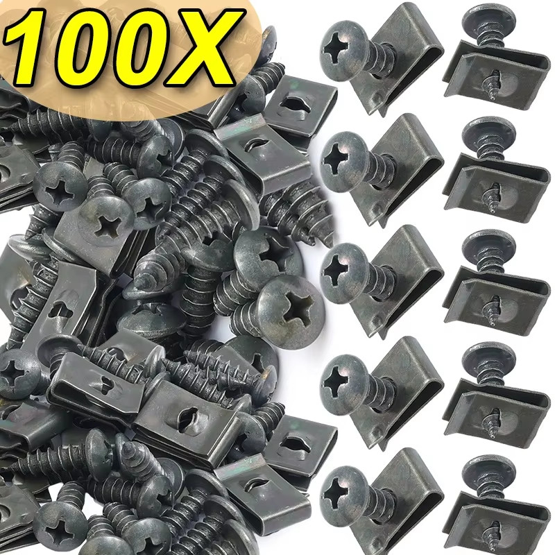 30/50/100PCS Self Tapping สกรู U Clamps Kit - Universal Auto เครื่องยนต์ Undertray Guard Fender กันชน Trim Retainer - โลหะ Fastener คลิป