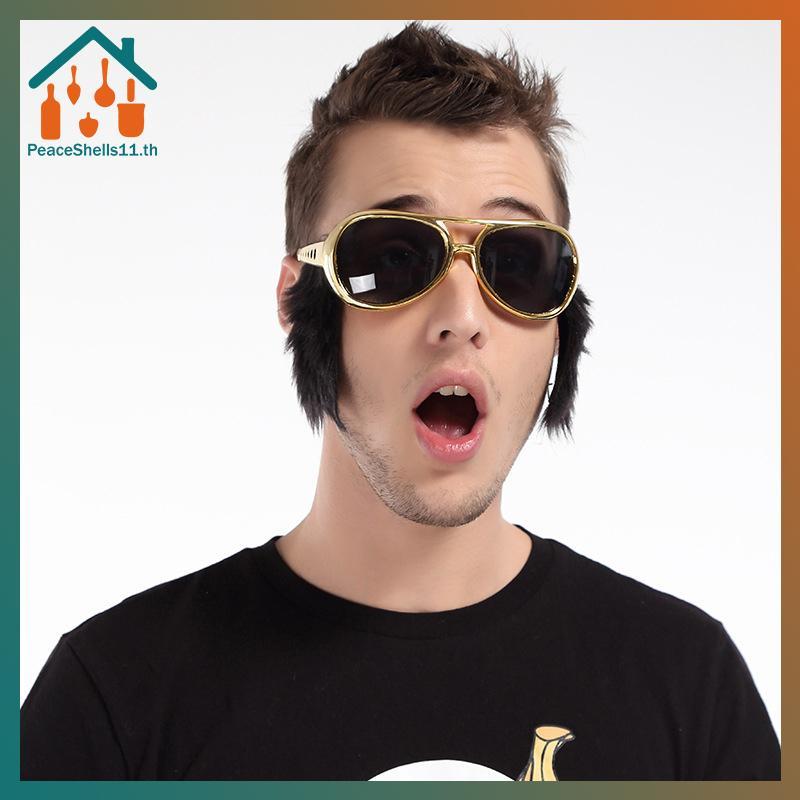 PeaceShells 70s Disco Costume แว่นกันแดดทองพร้อมเครา, Elvis Props - Party Favor TH