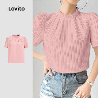 Lovito  เสื้อเชิ้ตลําลองลายพลีทสําหรับฤดูใบไม้ผลิ/ฤดูร้อนสีช…