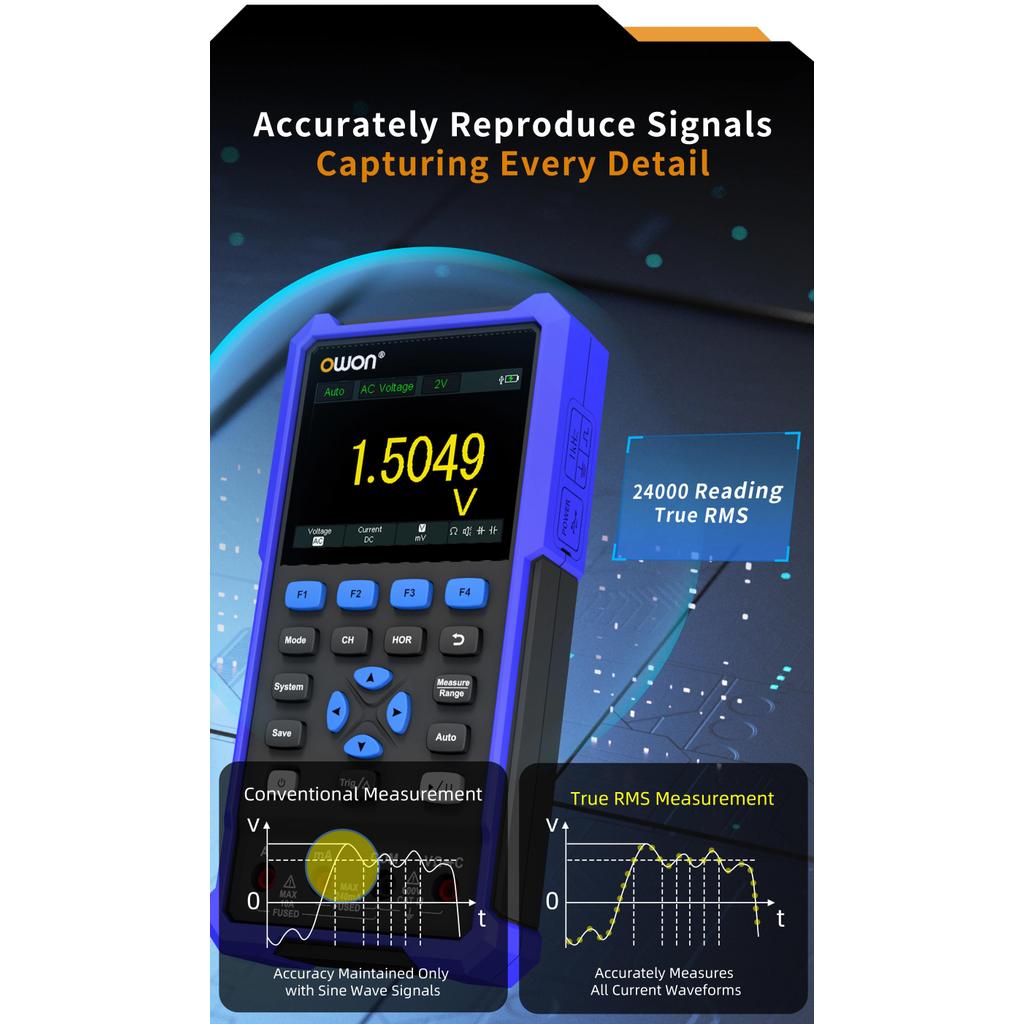 OWON HDS241/HDS271 Handheld Oscilloscope 40MHz/70MHz 250MSa/s 3-in-1 พร้อมมัลติมิเตอร์และเครื่องกําเ
