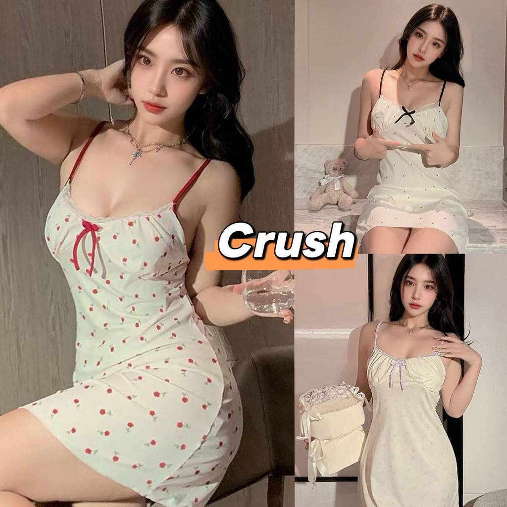 Crush💘 ชุดนอนกระโปรงสายเดี่ยว ลายดอกไม้น่ารักๆ ผ้านิ่มใส่สบาย มีฟองน้ำ แถมจีสตริง 🛒พร้อมส่งจากไทย (ฺSY-1140)