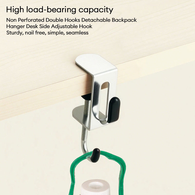 TPตะขอคู่แบบไม่เจาะรู ถอดได้ สำหรับแขวนกระเป๋าเป้ ปรับระดับได้ สำหรับวางข้างโต๊ะ - รูปที่ 3