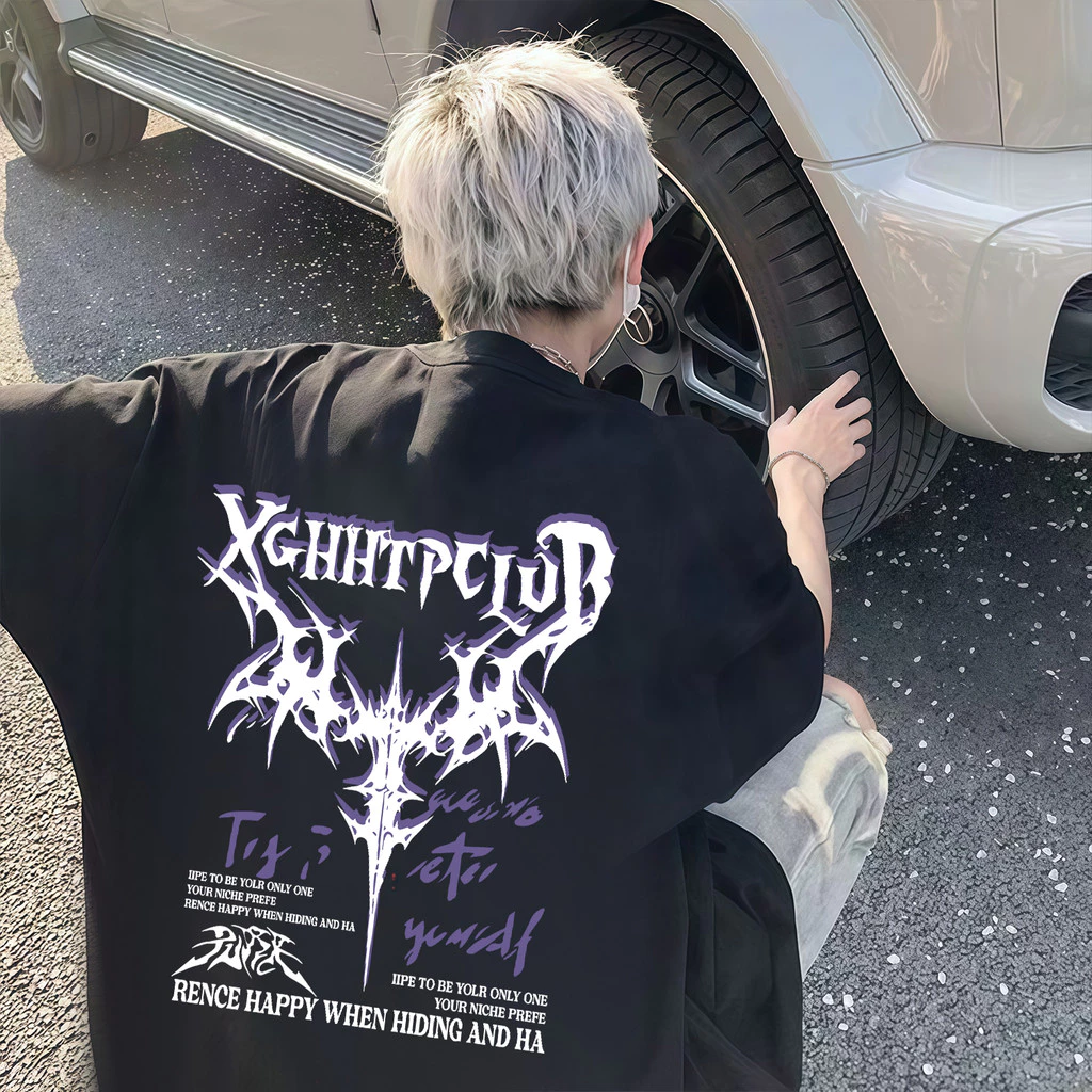 (ผ้าฝ้าย 100%)Luvoro oversize unisex เนื้อผ้านุ่มระบายแขนสั้น T-shirt สีดำและสีขาว เสื้อยืดทูโทน เสื้อยืดแขนสั้น C1727