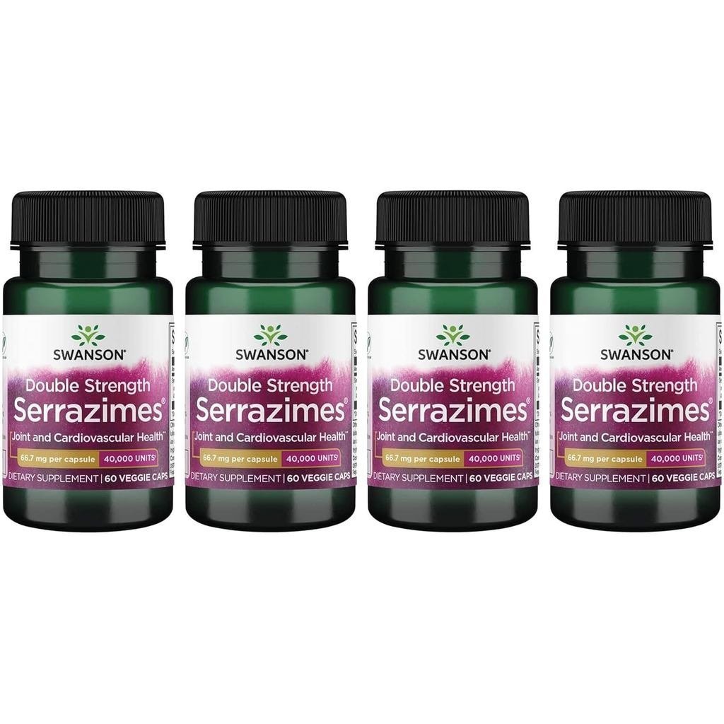 Swanson Optimum Potency Serrazimes 40000 หน่วย 40000 หน่วย 60 Veg Capsules Enzyme (4 แพ็ค)