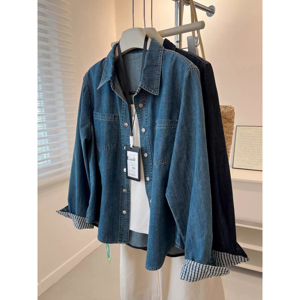 เสื้อเชิ้ตยีนส์ย้อนยุคแขนยาว สไตล์อ่อนโยน เหมาะสำหรับสวมใส่อย่างลำลอง 260107