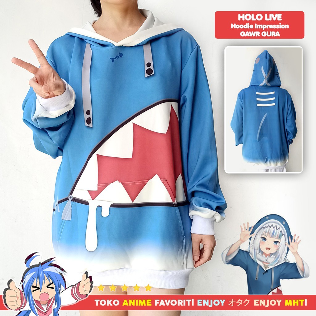 Hoodie เสื้อกันหนาว Anime Holo Live Gawr Gura Impression Style Cosplay Jacket - myhobbytown