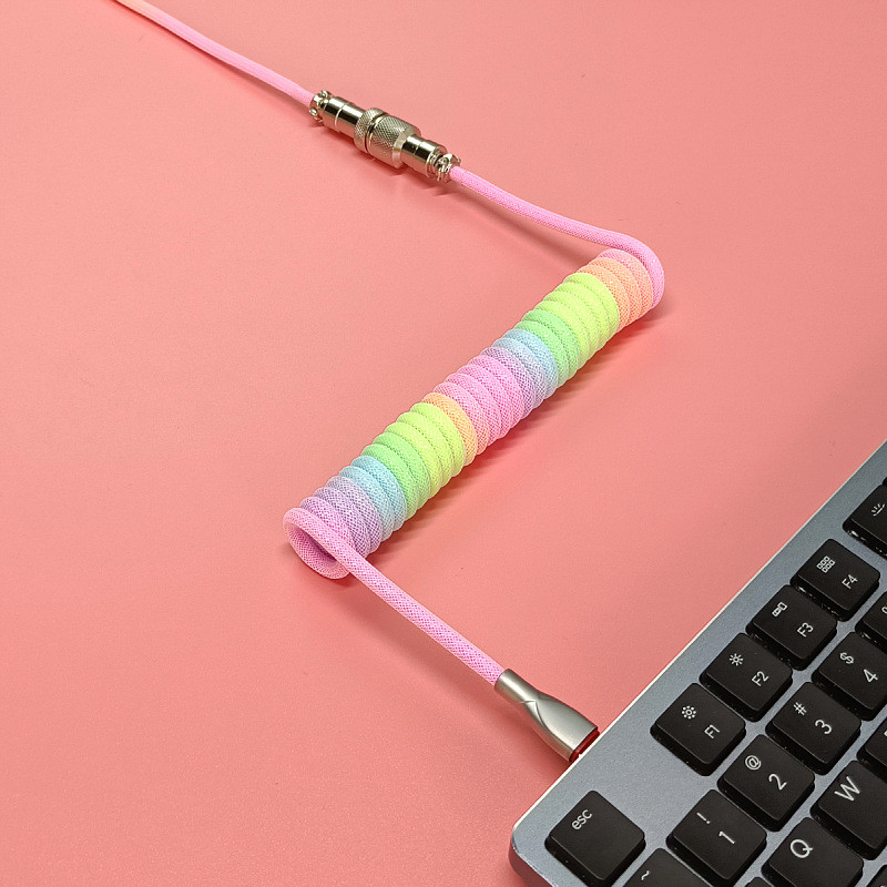 Aviation Plug-In Mechanical Keyboard Cable Multicolor Spring Cable Aviation Rainbow Cable Game Cable