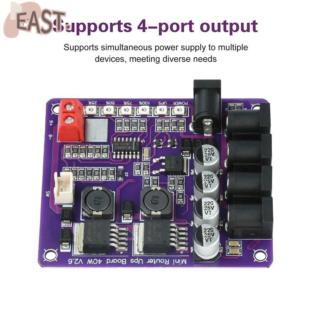 EASTS UPS Board, เอาต์พุต 4 ทิศทาง 40W Mini Router UPS, Professional Power Supply DC 12.6V Router Po