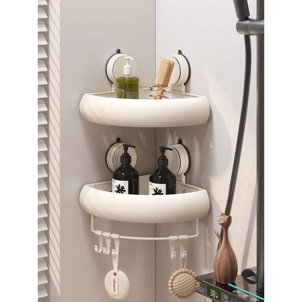 吸盘浴室置物架免打孔卫生间厕所洗漱台墙上壁挂三角转角收纳架子Suction Cup Bathroom Storage Rack Punch-Free Toilet Toilet
