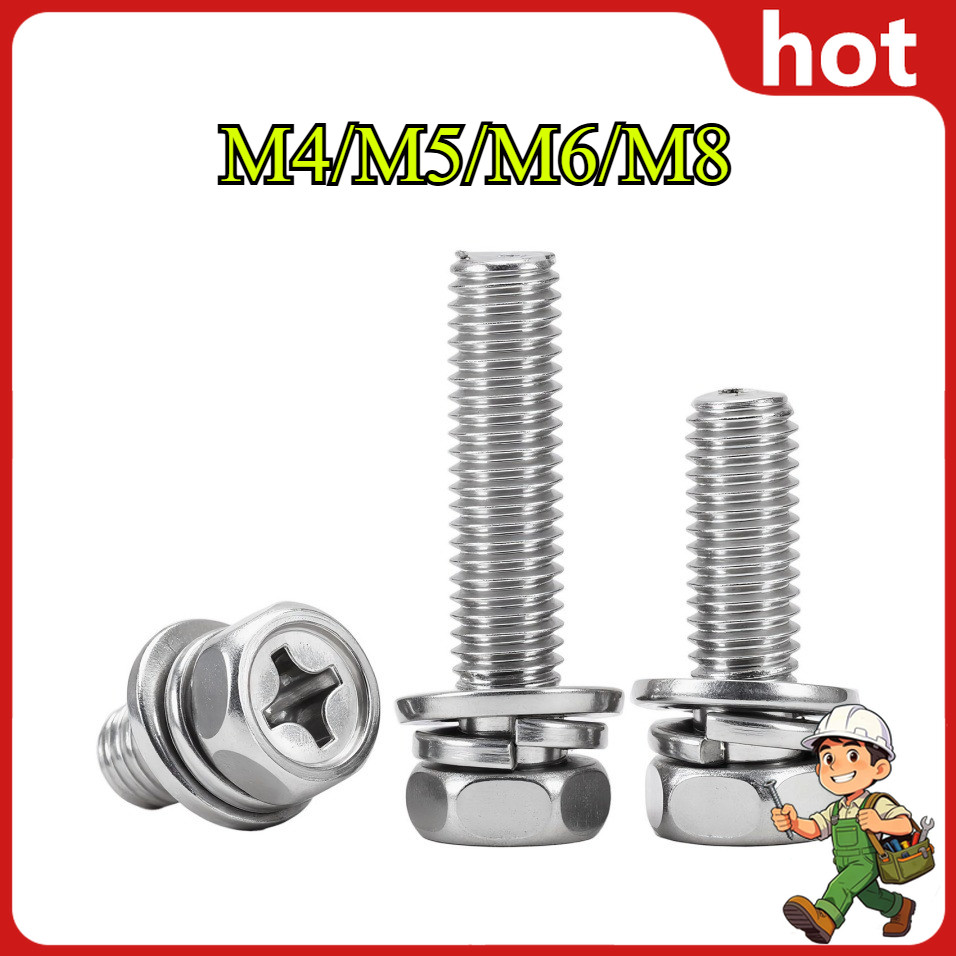 สกรูหัวหกเหลี่ยมแฉก สแตนเลส316 พร้อมแหวน SEM Screw SUS316 M4/M5/M6/M8MK-001-8
