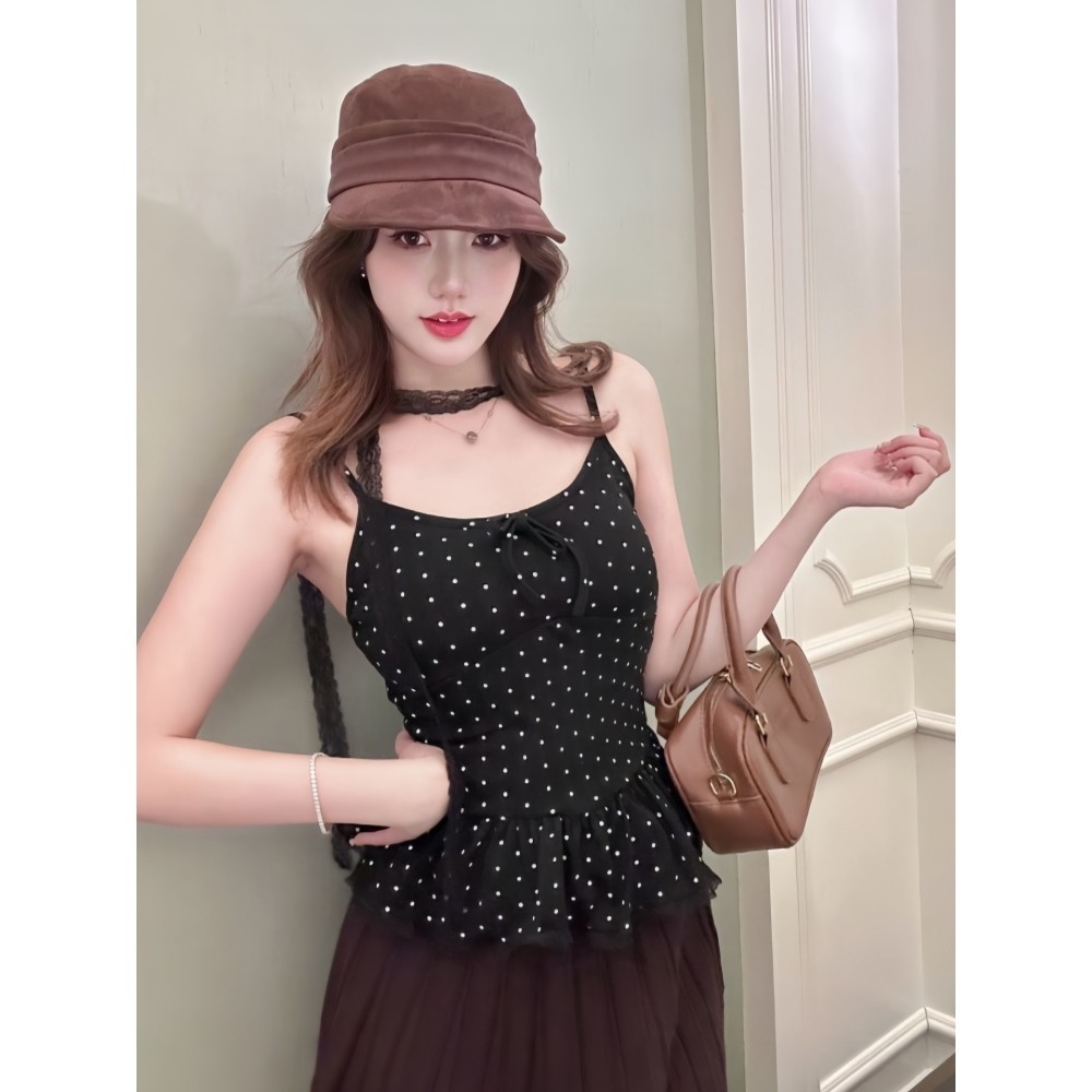 SuSu เสื้อสายเดี่ยวลายจุดสไตล์เกาหลี ดีไซน์กระโปรงไม่มีแขน มีฟองน้ำในตัว หลากสี FY5554-0 - รูปที่ 4