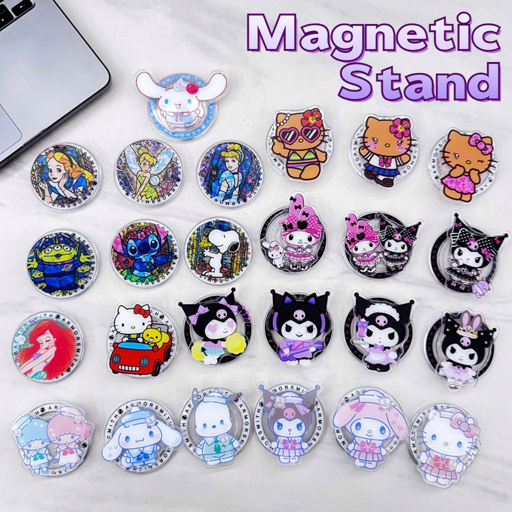 Magnetic Attraction ที่วางโทรศัพท์ Kickstand Girly การ์ตูน Kuromi Hello Kitty Meimaid Snoopy ขาตั้งแบบพับได้สําหรับโทรศัพท์มือถือ Naked Magsafe กรณีแท็บเล็ตโทรศัพท์มือถือ Anti-drop PC Bracket