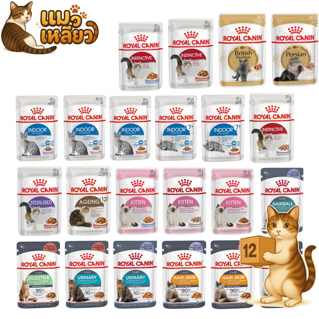 (ยกโหล 12 ซอง) Royal Canin โรยัล คานิน อาหารเปียกแมว ทุกช่วงวัย ทุกสายพันธุ์ เปียกแมว ขนาด 85 กรัม