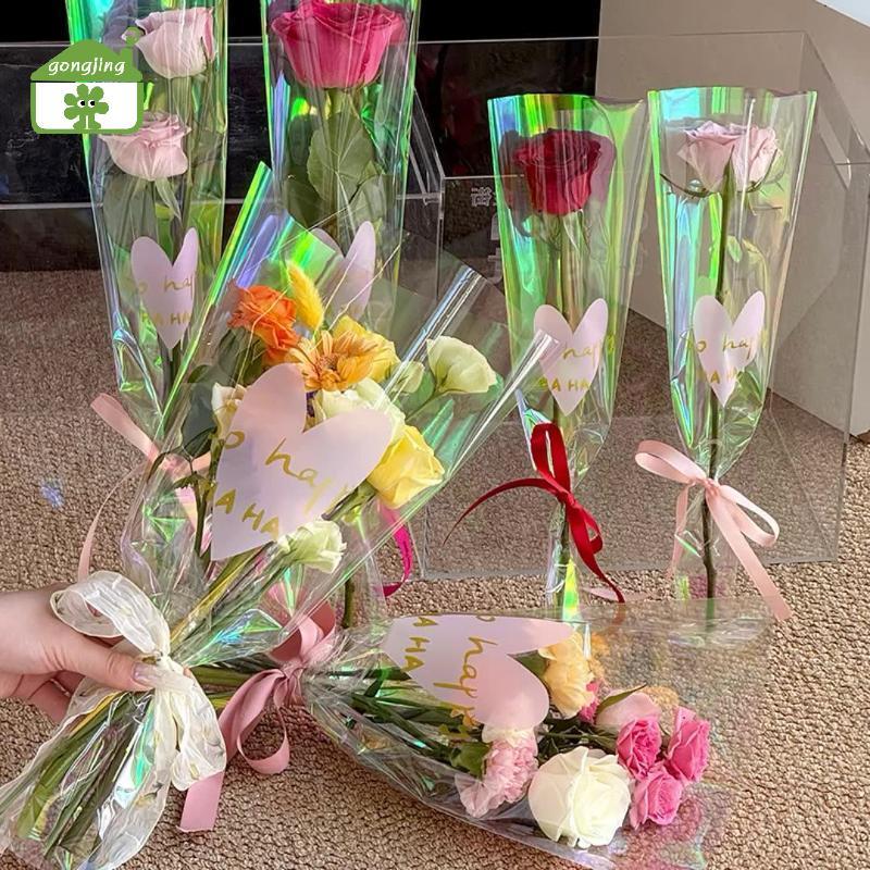 [Gong] 30 ชิ้นโปร่งใสกุหลาบถุงบรรจุภัณฑ์ช่อดอกไม้ถุงพลาสติกช่อดอกไม้กระดาษห่อหนึ่งตรงกระเป๋าดอกไม้ Packagin th