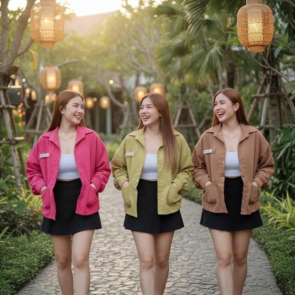 เสื้อแจ็คเก็ตแขนยาวผู้หญิง ผ้าลูกฟูกคุณภาพเกรดเอ สีสวยละมุนตาดูนุ่มนวล