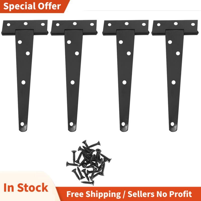 4 ชิ้น 6 นิ้วบานพับประตูสําหรับงานหนัก T-Strap Tee Shed บานพับบานพับประตูสําหรับบานพับประตูไม้ (สีดํ