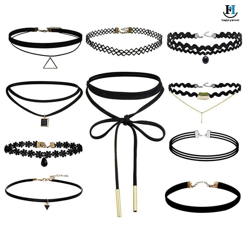 [GA] 10 ชิ้นสร้อยคอโชคเกอร์คลาสสิกกํามะหยี่ยืดสร้อยคอสักโกธิค [TH]