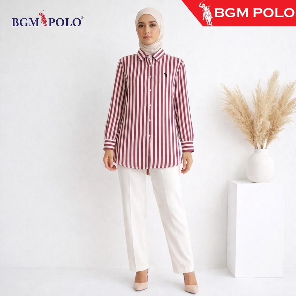 BGM POLOSTRIPED BLOUSE พร้อมโลโก้ FULL BUTTON-BP-SB498LFB-CXCNCTW เสื้อเสื้อผ้าผ้าฝ้าย