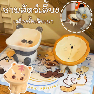 New ชามสัตว์เลี้ยง ชามเซรามิคสำหรับสัตว์เลี้ยง ทำความสะอาดง่…