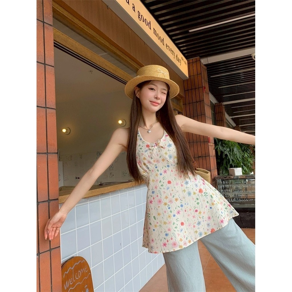 🍓Evelyn🍓กระโปรงผู้หญิง ลายดอกไม้ คล้องคอ เข้ารูป เสื้อแขนกุด สไตล์เกาหลี แฟชั่น ใส่สบาย พร้อมส่งจากไทย - รูปที่ 7