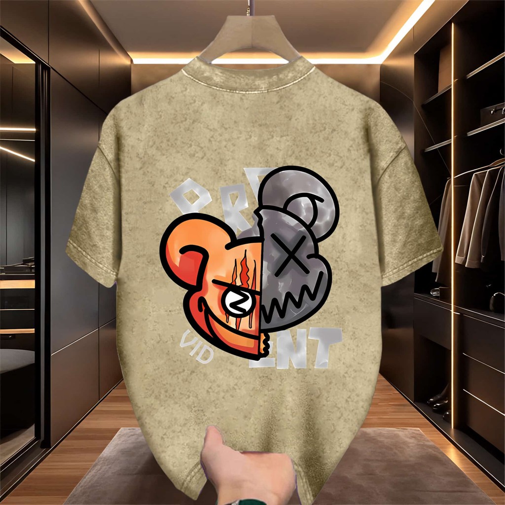 UT shop เสื้อยืด เสื้อยืดฟอก oversize ผ้าCotton 100% คอกลม เสื้อแฟชั่น 'BEAR VID'  สบายและนุ่ม  ฤดูร้อน S-3XL - รูปที่ 5