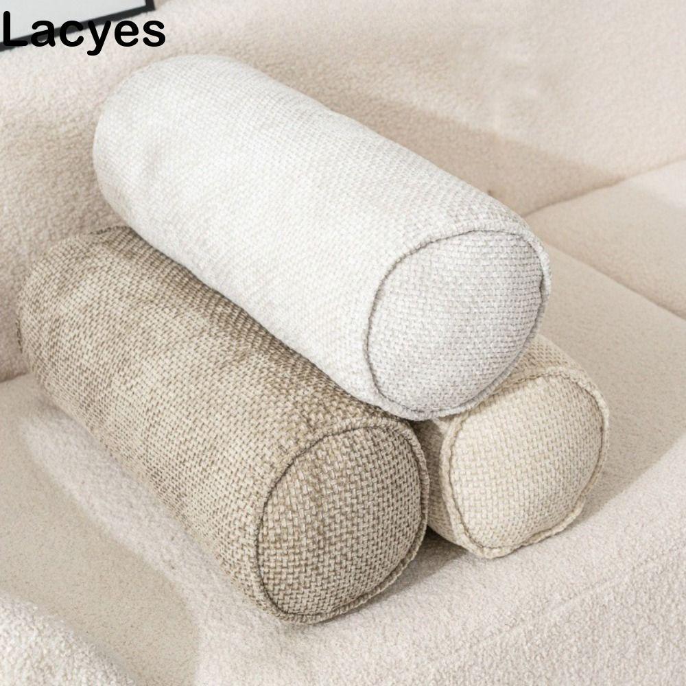LACYES หมอนม้วนคอ, หมอนกระบอก Chenille สีทึบสไตล์ญี่ปุ่น, ปฏิบัติตามหลักสรีระศาสตร์ Minimalist Soft 