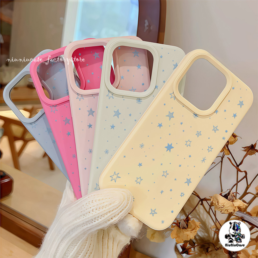 ดาวสีน้ำเงินเรียบง่าย INS Case เคสไอโฟน For iPhone 11 17 16 15 12 13 14 15 Pro Max XR X XS 7 8 16 Plus เคสมือถือ สีพื้น