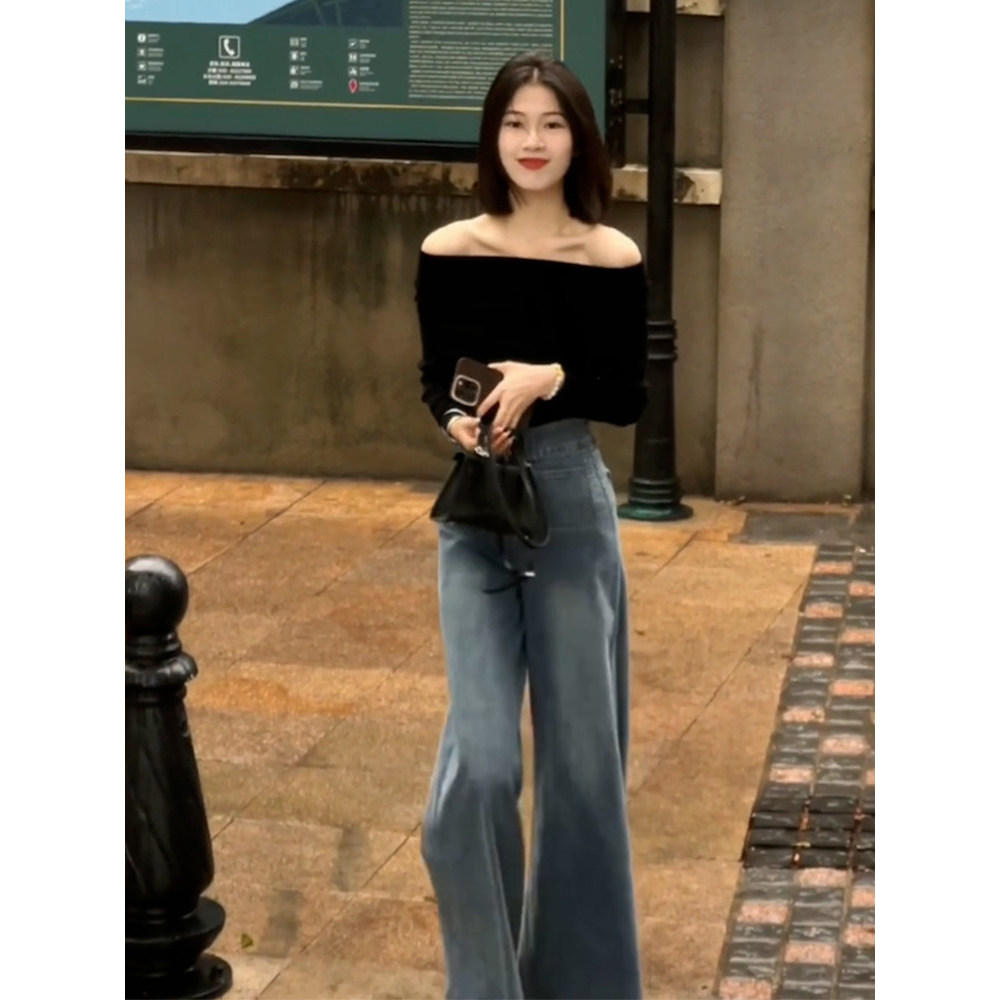 ใหม่ภาษาฝรั่งเศสคําไหล่ข้างเดียวด้านบนเสื้อถักผู้หญิงสวมใส่หวานเผ็ดบางพอดี Classy เสื้อกันหนาว Off-t