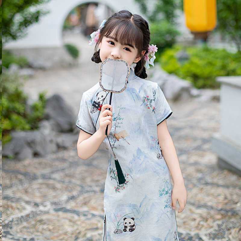 2026แฟชั่น2026สาวฤดูร้อนชุดกี่เพ้าแขนสั้น2025ชุดสาวน้อยแบบใหม่ฤดูร้อนสไตล์จีนHanfuเด็กใหญ่กระโปรงสไต