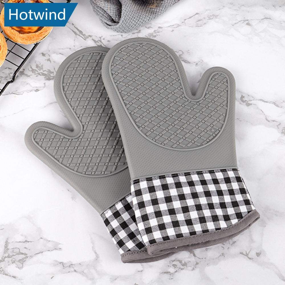 HW Sillicone ถุงมือเตาอบห้องครัวทนความร้อนเตาอบ Mitts พร้อมห่วงแขวนสําหรับเบเกอรี่ทําอาหารถุงมือกันล